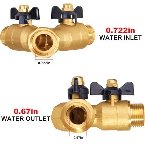 Heavy-Duty Brass 2-Way High-Flow Garden Hose Splitter, Outdoor Faucet Y-Valve Diverter Connector with Butterfly Handle, Full-Flow Water Hose Adapter (Valve butterfly handle - 2-piece) - color: Valve butterfly handle - 2-piece