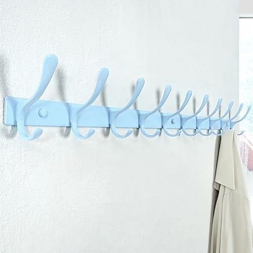 SKOLOO Coat Rack Wall Mounted - 10 Hooks, Heavy Duty, Stainless Steel, Metal Wall Hanger, Sturdy Coat Hooks for Hanging Coats, Jacket, Clothes, Hat, Blue - color: Blue, size: 10 Hook(1 Pack)