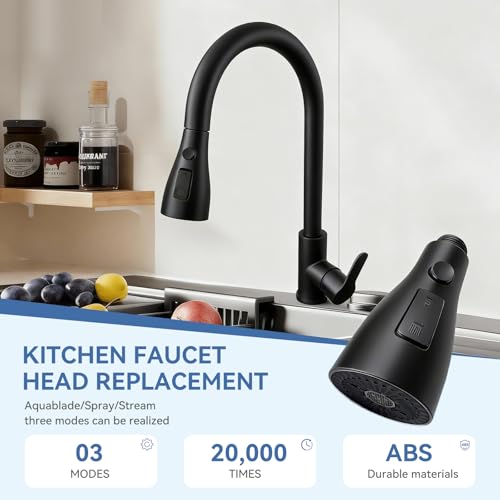 Kitchen Faucet Head Replacement with 3 Modes, Pull Down Spray Head for Kitchen Faucet, Kitchen Sink Sprayer Replacement Compatible with Moen, American Standard, Kohler Faucets - color: Matte Black
