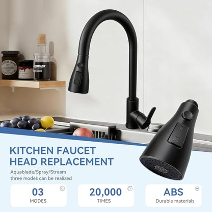 Kitchen Faucet Head Replacement with 3 Modes, Pull Down Spray Head for Kitchen Faucet, Kitchen Sink Sprayer Replacement Compatible with Moen, American Standard, Kohler Faucets - color: Matte Black