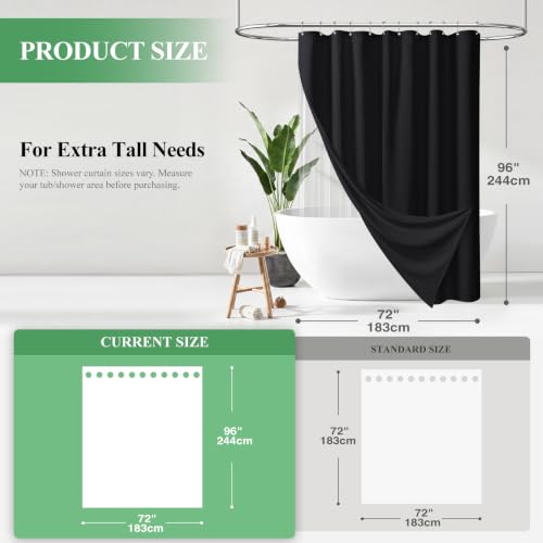 Extra Long 3 in 1 Waffle Shower Curtain Set with Liner 72x96 Black | 96 Inch Extra Tall, Waterproof Clear PEVA Liner, 256GSM Heavy Duty Fabric, Hotel Luxury Shower Curtain for Bathroom, 12 Hooks - color: A Black, size: 72"W x 96"L (Pack of 1)