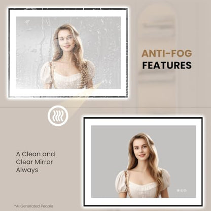 LOAAO 40"X30" LED Bathroom Mirror Black Framed | Anti-Fog, Dimmable, Memory Function, Tempered Glass, Lighted Vanity Mirror for Wall - size: 40"L x 30"W