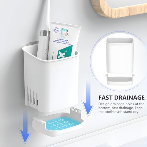 Toothbrush Holder Cup Wall Mounted Drill-Free for Bathroom Shower Electric Toothbrush Toothpaste Razor Holder Removable Waterproof Sturdy Self Draining, Tableware Holder for Kitchen(1pcs&White) - color: White-1pcs