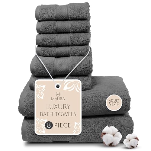 MAURA Grey Bath Towel Set of 8 for Bathroom. Turkish Cotton Luxury Bath Towels. Extra Large, Thick, Plush & Soft. Hotel & Spa Quality - Space Gray - color: Space Gray, size: 8-Piece Set (2 Bath, 2 Hand, 4 Washcloth)