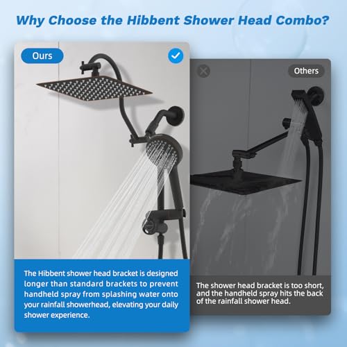 Hibbent High Pressue All Metal 10" Rainfall Shower Head, Handheld 10-Spray | cUPC Certified Oil-Rubbed Bronze Dual Showerhead Combo, 4-way Diverter with Pause Mode, Extension Arm, 71'' Hose & Holder - color: Oil Rubbed Bronze, style: Square 10"