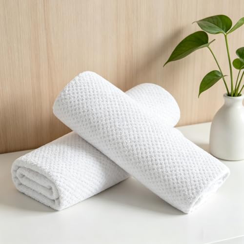 2 Pcs White Hand Towel Set 16"x31" Soft Highly Absorbent Quick Dry Bathroom Towels Polyester Plush Towels Set Woven Towels for Bathroom Kitchen Hotel Spa Gym - color: White, size: 2 Pcs Hand Towel