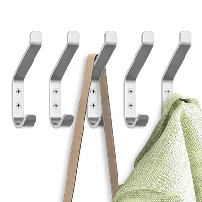 GlazieVault Coat Hooks – Door Hook (5 Pack) - Heavy Duty Wall Mounted - Premium Design Rust Free Hooks - style: Flat Hooks Silver P-05