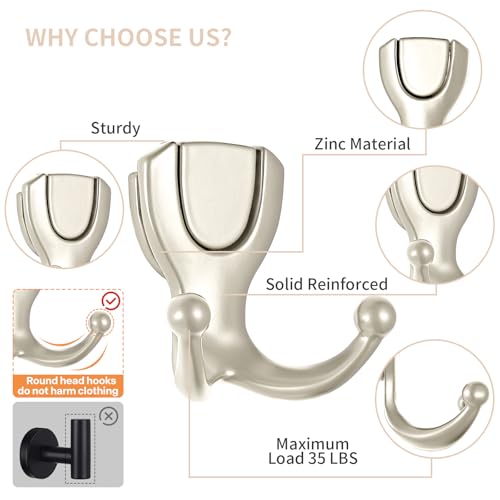 Coat Hooks Wall Mount: Flip Lid Conceals Screws & Double Hooks, Heavy Duty Wall Hooks, Damage-Resistant Clothing Design, Towel Hooks for Bathroom Living Room to Hang Coats Hats Keys (4, Silver) - color: Silver