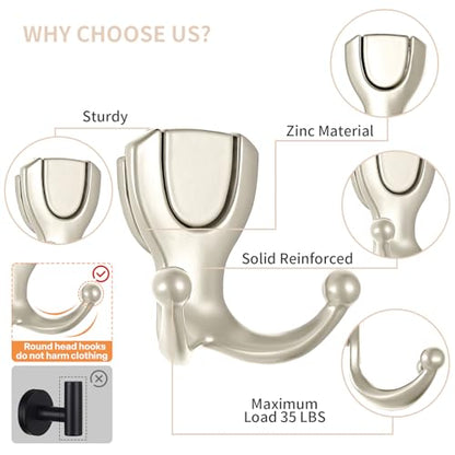 Coat Hooks Wall Mount: Flip Lid Conceals Screws & Double Hooks, Heavy Duty Wall Hooks, Damage-Resistant Clothing Design, Towel Hooks for Bathroom Living Room to Hang Coats Hats Keys (4, Silver) - color: Silver