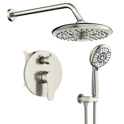 SR SUN RISE Shower Faucet - 10 Inch Multifunctional High Pressure Shower Head System with Handheld Shower Head Fixtures - Valve Included - Brushed Nickel - color: Brushed Nickel, size: 10 Inch