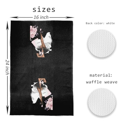Black & Pink Hand Towels (Set of 2) - Flower Design for Bathroom - color: A - Black Base