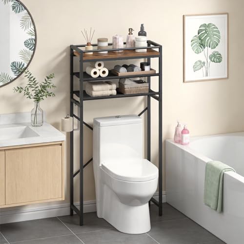 MAHANCRIS Over Toilet Storage, 3-Tier Bathroom Organizer Shelf with Toilet Paper Holder, Freestanding Space Saver Bathroom Shelves Above Toilet for Bathroom, Laundry Room, Rustic Brown TSHR1201 - color: Rustic Brown