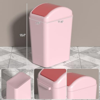 4.5 Gallon Slim Swing Top Garbage Can, Plastic Trash Bin with Lid | Pink Small Trash Bin, Waste Basket with Lid - color: Pink