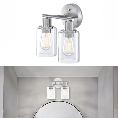WISBEAM 2-Light Bathroom Vanity Light, Brushed Nickel Bathroom Light Fixtures Over Mirror with Clear Glass Shade Including E26 Medium Base, Bulb NOT Included - color: Silver, size: VNT003