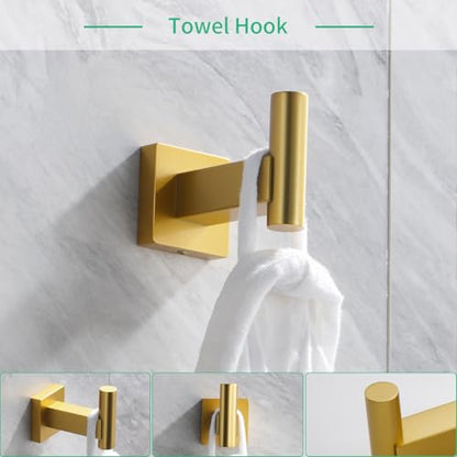 Miyili 4-Pieces Gold Bathroom Accessories Set Bath Hardware Kit - Includes Double Towel Bar, Hand Towel Rack, Toilet Paper Holder, Robe Hook, BS02G4A - color: Gold