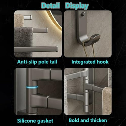 Towel Rack,180° Swivel Towel Rack,Advanced Materials Multi-Arm Towel Bar,Space Saving Wall Mounted Towel Holder with Hook,Rustproof Swing Out Towel Hanger for Bathroom,Kitchen(Gray,4 Poles) - color: Gray, size: 4 poles