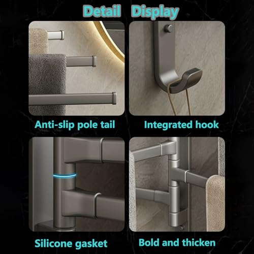 Towel Rack,180° Swivel Towel Rack,Advanced Materials Multi-Arm Towel Bar,Space Saving Wall Mounted Towel Holder with Hook,Rustproof Swing Out Towel Hanger for Bathroom,Kitchen(Gray,5 Poles) - color: Gray, size: 5 poles