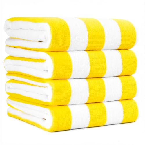 American Soft Linen Cabana Striped Beach Towels, 30x60 inch 4 Piece Oversize Pool Towels, Quick Drying Sand Free Swim Towels, Yellow - color: Yellow