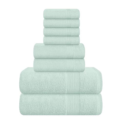 8 Piece Towel Set 100% Ring Spun Cotton, 2 Bath Towels 27x54, 2 Hand Towels 16x28 and 4 Washcloths 13x13 - Ultra Soft Highly Absorbent Machine Washable Hotel Spa Quality - Sea Green - color: Sea Green, size: 8 Piece Towel Set