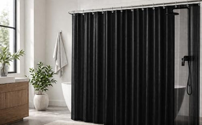 EHZNZIE Black Shower Curtain Liner 72x72, PEVA Waterproof Bath Curtain, No Chemical Smell, 3 Weighted Magnets, Durable with Rustproof Metal Grommets - color: Black, size: 72"W x 72"L (Pack of 1)
