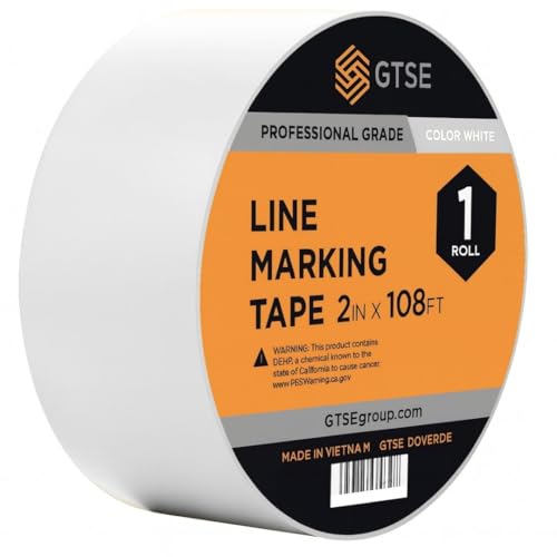 GTSE 2 inch x 108 ft White PVC Vinyl Floor Tape, Safety Marking Tape, 6 mil Thick, Suitable for Dance Floors, Gyms, Warehouses, Sports Facilities - color: White, size: 2" x 108 ft