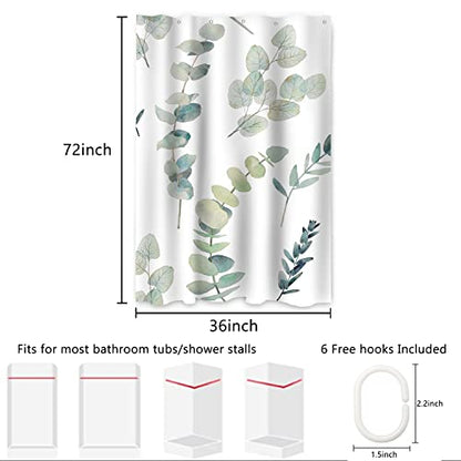 AWERT Small Half Size Stall Shower Curtain with 6 Hooks Green Leaves Shower Stall Curtain 36 x 72 Boho 36 inch Shower Curtain for Bathroom/RV and Camper - color: Sage Green, size: 36"W x 72"L (Pack of 1)