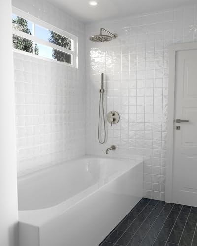 Lava Odoro Modern Rain Bathtub and Shower Faucet Set, SF104-BN-T | 3-Setting Round Bathtub Shower Faucet, Shower System with Tub Spout, Bath Shower Valve Trim Kit, 10 Inch, Brushed Nickel - color: Brushed Nickel, style: With Tub Spout