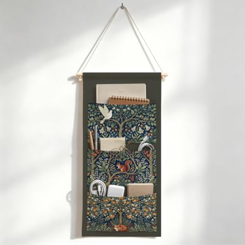 IAXIC Canvas Wall Hanging Organizer with Pockets Fish Extender Hanging Pouch Woodland Animals Door Closet Organizers Fabric Storage Pockets Wall Decoration - color: Woodland Animals