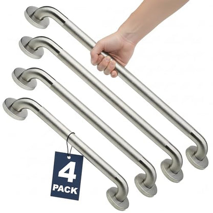 4-Pack Starter Bundle, 500 lb, 16/18/24/32 in, Brushed Stainless | Complete Bathroom Safety Starter Bundle, For Seniors, 1.25 in Diameter, 500 lb Rated, All-in-One Shower Safety Solution - color: Brushed Stainless