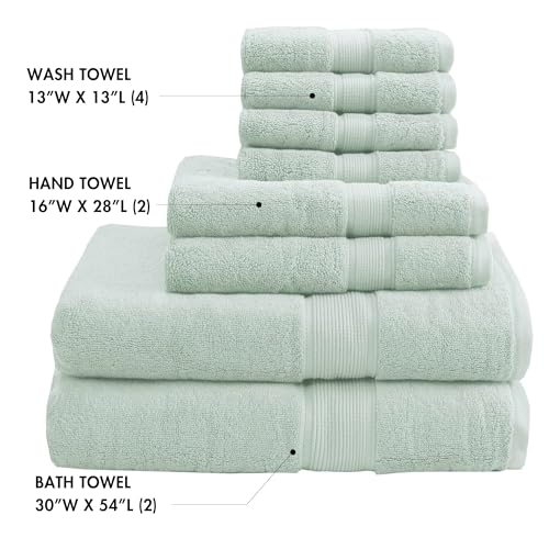 Madison Park 800GSM 100% Cotton Bathroom Bath Towel Set of 8, Seafoam | Long Staple, Highly Absorbent, Durable Hotel Spa Quality, Quick Dry, Double Stitched Hems, Lint Reducing, OEKO-TEX Certified - color: Seafoam, size: Multi-Sizes