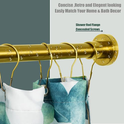 Heavy Duty Shower Rod, Adjustable Shower Curtain Rod, Expandable 47-84 Inch, Permanent Mount Shower Rod, Never Rust Stainless Steel For Window Curtain and Closet, Brushed Gold - color: BRUSHED GOLD