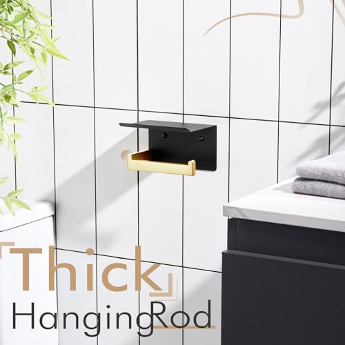 KOKOSIRI Toilet Paper Holders with Shelf Bathroom Toilet Paper Roll Holder Wall Mounted T-304 Stainless Steel, Matte Black and Gold B2010GDK - color: Black Gold, size: With Shelf(1 Pack)