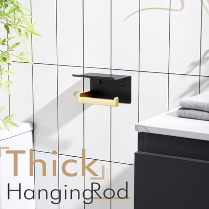 KOKOSIRI Toilet Paper Holders with Shelf Bathroom Toilet Paper Roll Holder Wall Mounted T-304 Stainless Steel, Matte Black and Gold B2010GDK - color: Black Gold, size: With Shelf(1 Pack)