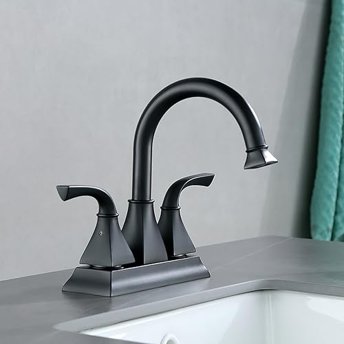 Centerset Bathroom Faucet, 4 Inch Two Handle Matte Black Lavatory Bathroom Sink Faucet with Push up Pop-up Drain,F-4015-MT (Pack of 2) - color: Matte Black, size: Standard (Pack of 2)