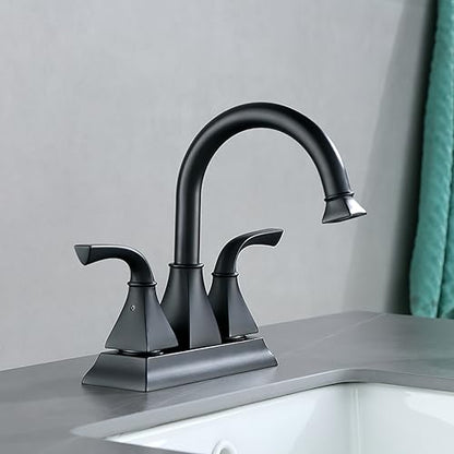 Centerset Bathroom Faucet, 4 Inch Two Handle Matte Black Lavatory Bathroom Sink Faucet with Push up Pop-up Drain,F-4015-MT (Pack of 2) - color: Matte Black, size: Standard (Pack of 2)