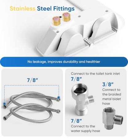 Ultra-Slim 3-in1 Bidet, Warm Water, Self-Cleaning, Posterior&Feminine Wash-(Retractable Dual Nozzles), Non-Electric Bidet Attachment for Toilet Seat, Adjustable Water Pressure, Stainless Steel Inlet | Toilet Seat Add-On - color: 1PCS-White + Warm Water