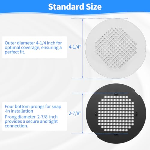 Shower Drain Cover, Drain Hair Catcher Snap-in Replacement Strainer | Chrome Plated Round Grate, Drain Protector Designed for 4.25" OD Standard Round Shower Drains - color: Silver