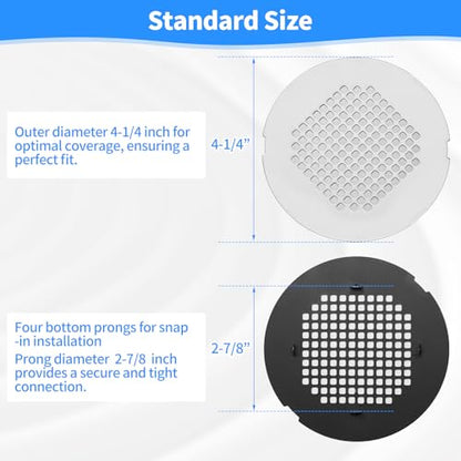Shower Drain Cover, Drain Hair Catcher Snap-in Replacement Strainer | Chrome Plated Round Grate, Drain Protector Designed for 4.25" OD Standard Round Shower Drains - color: Silver