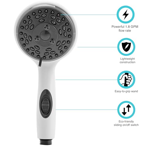 Dura Faucet DF-SA432K-WT RV Handheld Shower Wand Hose Kit (White) | Eco on/off switch pauses flow to save water in tight showers. Fits standard RV shower hoses. - color: White, size: Wand & Hose Kit