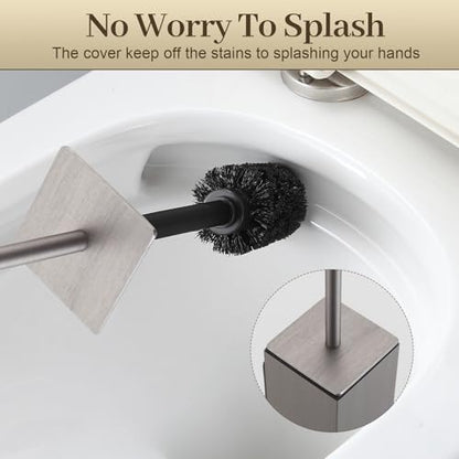 Toilet Brush and Holder Wall Mounted, Brushed Nickel Aluminum with 2 Replaceable Heads, Bathroom Toilet Brush, Drill or 3M Adhesive Mount for Bathroom - color: Brushed Nickel-wall Mounted