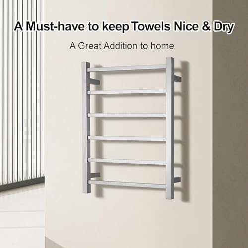 Electric Heated Towel Warmer - Wall Mounted Bathroom Towel Rack, Plug-in Design & Brushed Stainless Steel 6 Bar Brushed with Single Press - color: Square Brushed With Single Press, size: 6 Bar