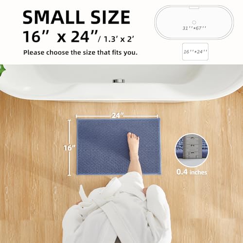 TYUU Bathroom Rugs Non Slip Washable, Super Absorbent Thin Bath Mat Small Quick Dry Low Pile Bathroom Rug, Denim Blue 16"x24" - color: Denim Blue01, size: 1'4" X 2' (Rectangular)