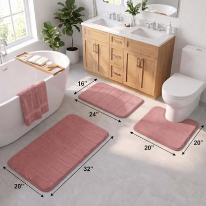 Memory Foam Bathroom Rugs Sets 3 Piece Dusty Rose - color: Dusty Rose