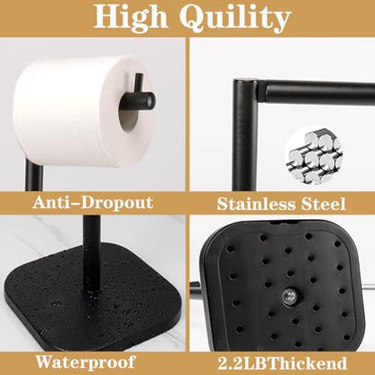 Toilet Paper Holder Stand, Free Standing Tissue Paper Storage for Bathroom, Stainless Steel Toilet Paper Stand with Reserve for 5 Roll Weighted Base Bathroom Toilet Roll Holder(Matte Black) - color: Matte Black