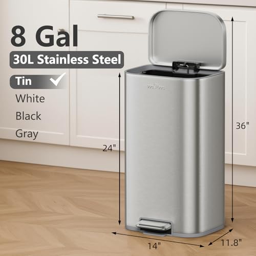 mVm 13 Gal Kitchen Trash Can Set, 8+5.3 Gallon Tall Trash Can with Lid, Smooth Edge Garbage Bin for Home Office (Tin) - color: Tin, size: 13Gal