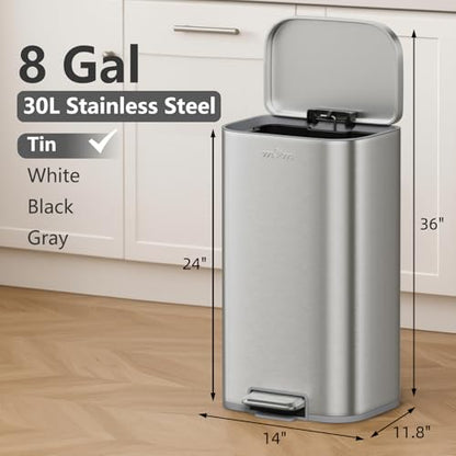 mVm 13 Gal Kitchen Trash Can Set, 8+5.3 Gallon Tall Trash Can with Lid, Smooth Edge Garbage Bin for Home Office (Tin) - color: Tin, size: 13Gal