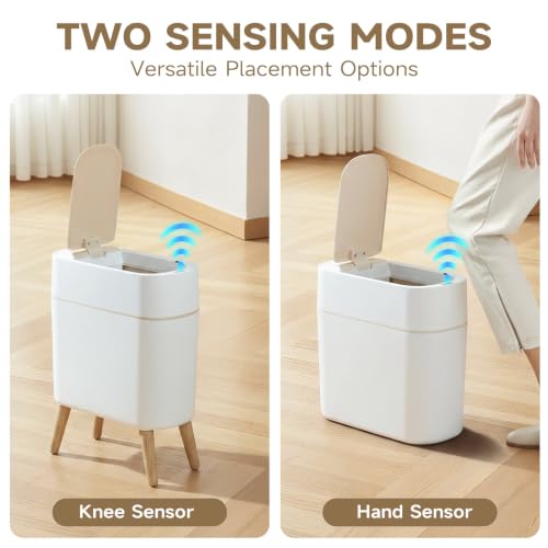 Motion Sensor Bathroom Trash Can with Lid，Slim Automatic Wastebasket | Narrow, Plastic, Auto,Convenient and Hygienic Easy to Use，2.6 gallon Small Garbage Can for Bedroom,Office, Living Room(White) - color: White
