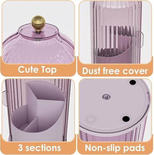 Toothbrush and Toothpaste Holders with Cover, All Pink | Waterproof and Dustproof, 360° Rotating Base, Smooth Sliding Door, 3 Slots, for Bathroom Countertop - color: All Pink