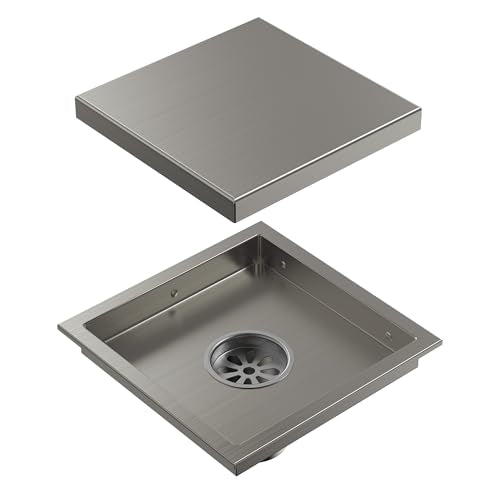 6 Inch Square Shower Floor Drain, Brushed Nickel SUS304 Stainless Steel Grid Grate with X-Shaped High Flow Channel, Anti-Clogging Hair Strainer, Standard 2" Outlet | Reversible flat & tile-in cover, anti-odor auto-seal core, burr-free smooth edges for bar