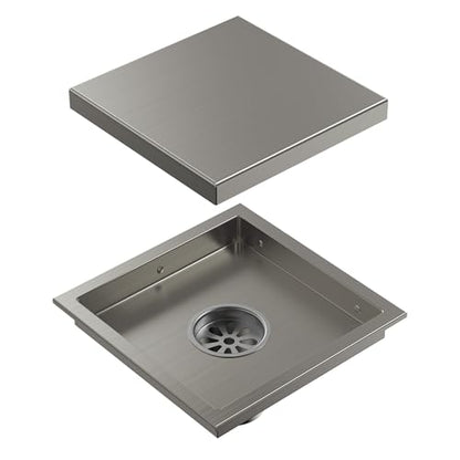 6 Inch Square Shower Floor Drain, Brushed Nickel SUS304 Stainless Steel Grid Grate with X-Shaped High Flow Channel, Anti-Clogging Hair Strainer, Standard 2" Outlet | Reversible flat & tile-in cover, anti-odor auto-seal core, burr-free smooth edges for bar